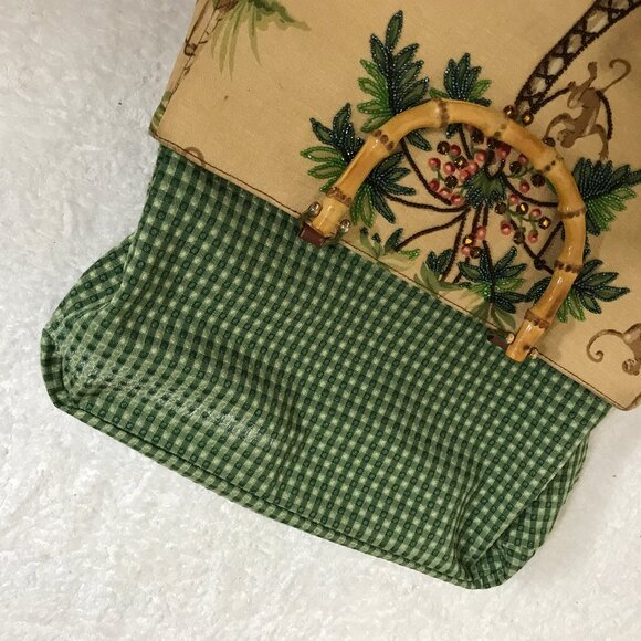 Isabella Fiori Vintage Monkey Palm Tree Tropical Beaded Hand Bag Bamboo Handles - Picture 16 of 16